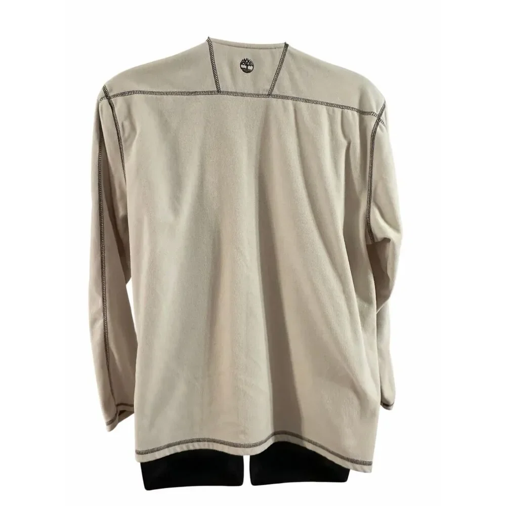 Timberland Men's Beige Black Quarter Zip Fleece Pullover Jacket Size Large